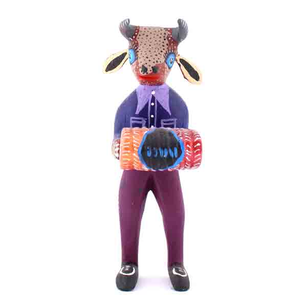 Wooden bull with accordion by Juventino Melchor