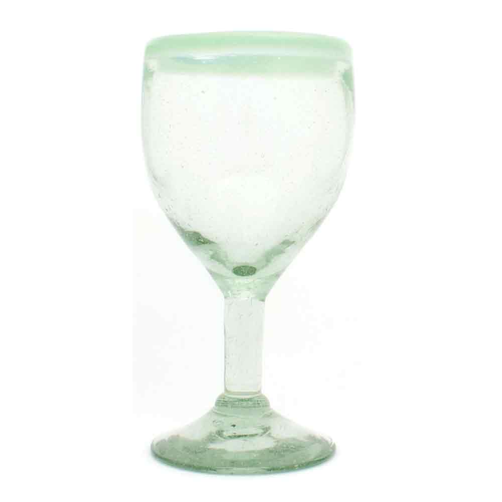 Clear with a milky green rim wine glass
