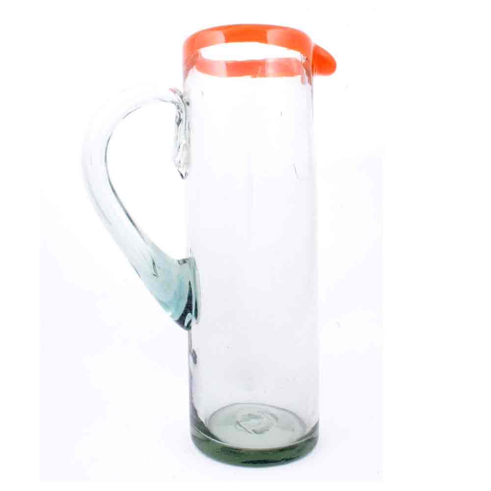 Clear with an orange rim straight jug