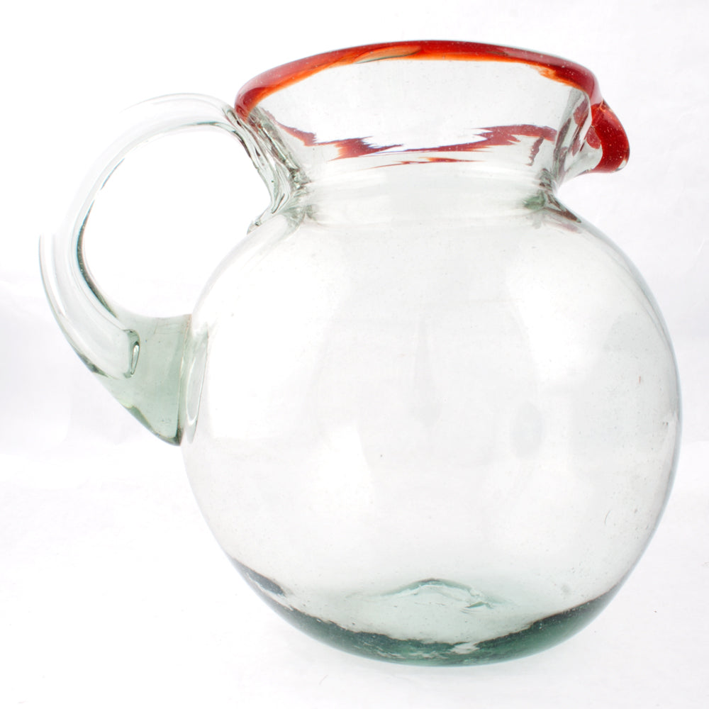 Clear with a red rim round jug