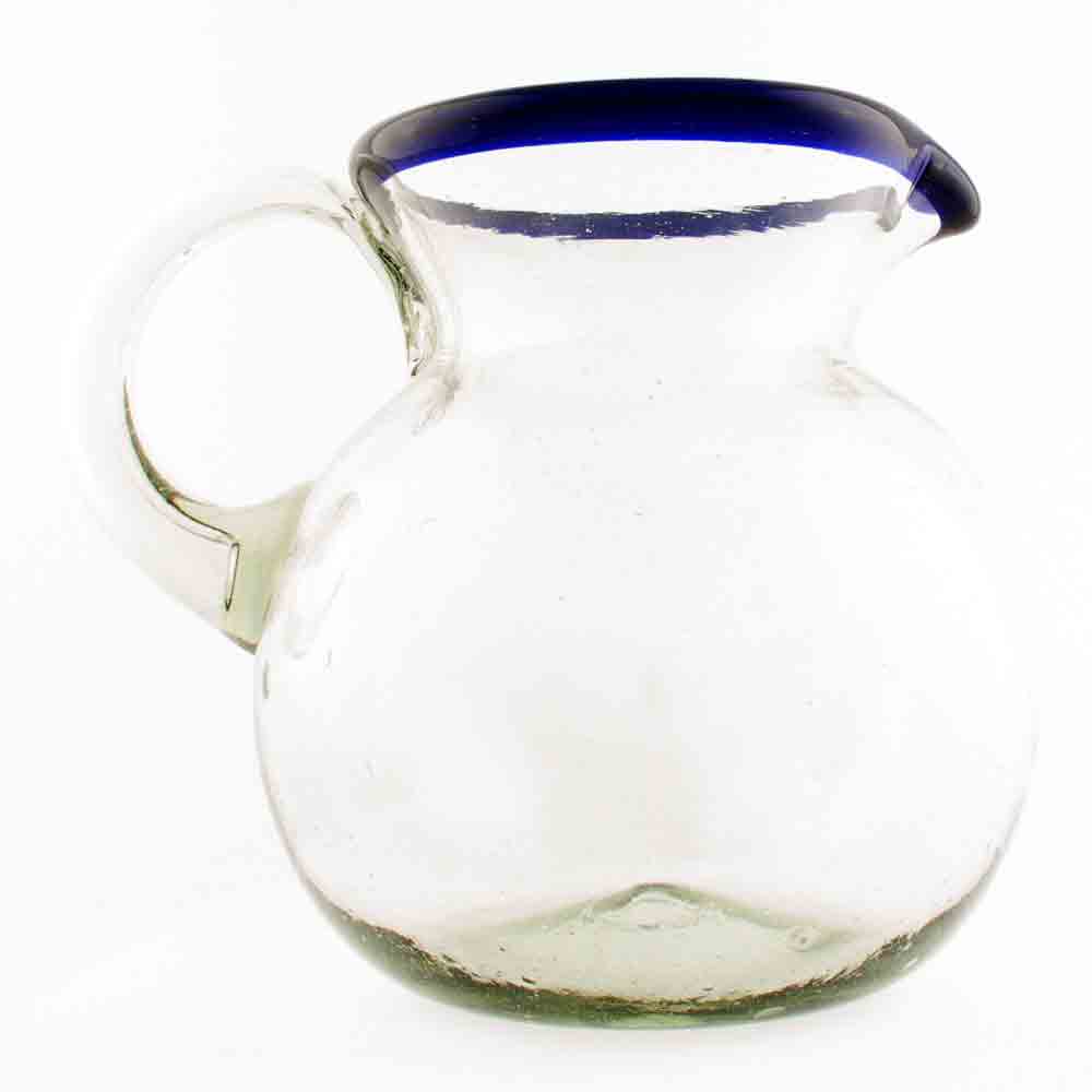 Clear round jug with blue rim