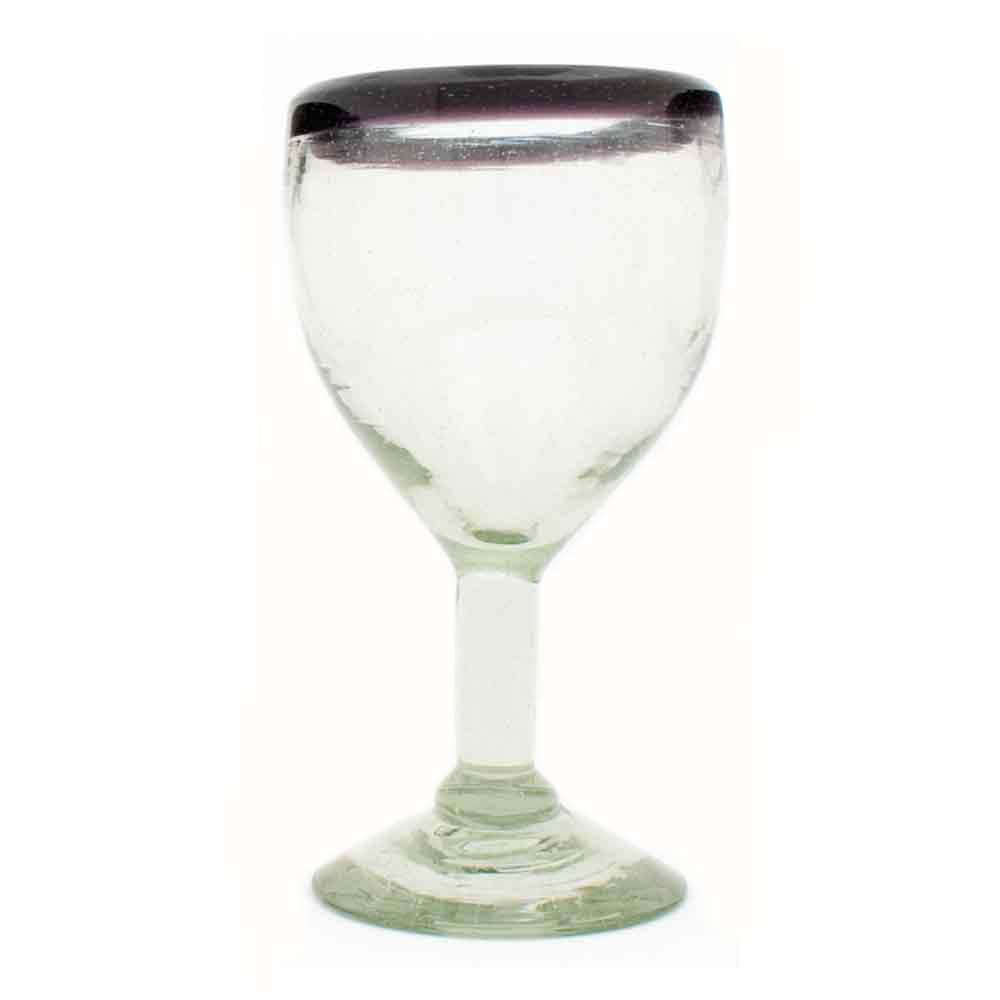 Clear with a purple rim wine glass