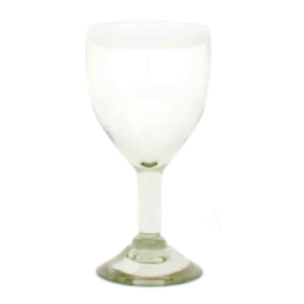 Clear with a white rim wine glass
