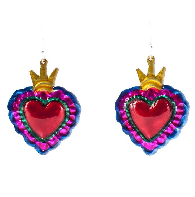 Tin heart earrings ‰ÛÒ crowned heart