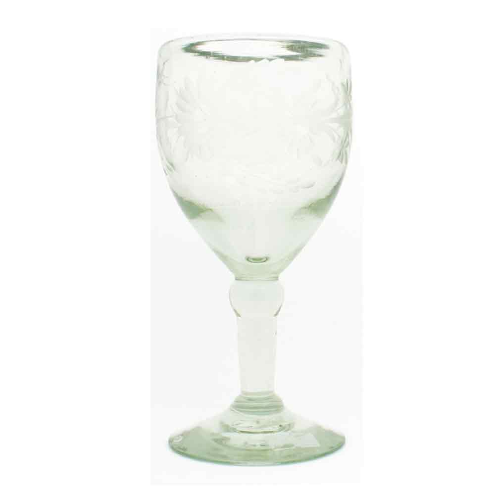 Engraved large clear wine glass