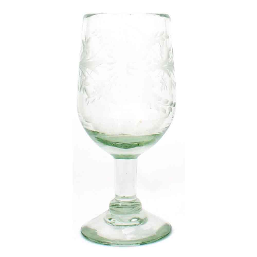 Engraved clear tulip wine glass