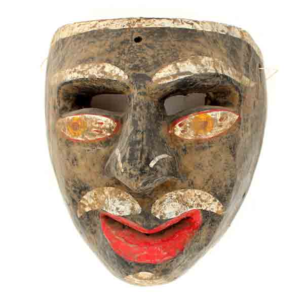 Wooden festival dance mask - bigotes