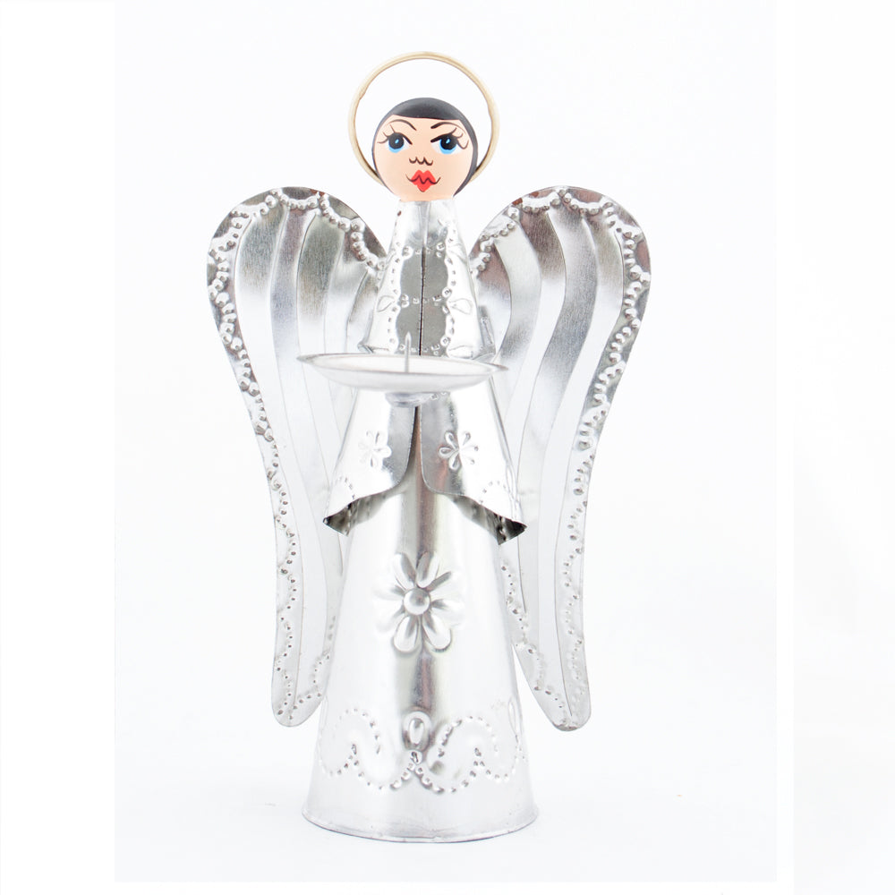 Tin angel candle holder - large
